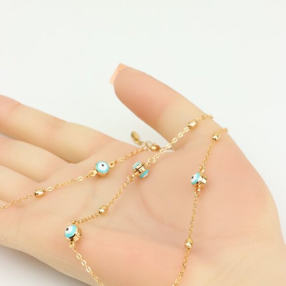 "Gold Plated Evil Eye Beaded Necklace Adjustable Chain, XPNL0303 - Picture 3 of 13